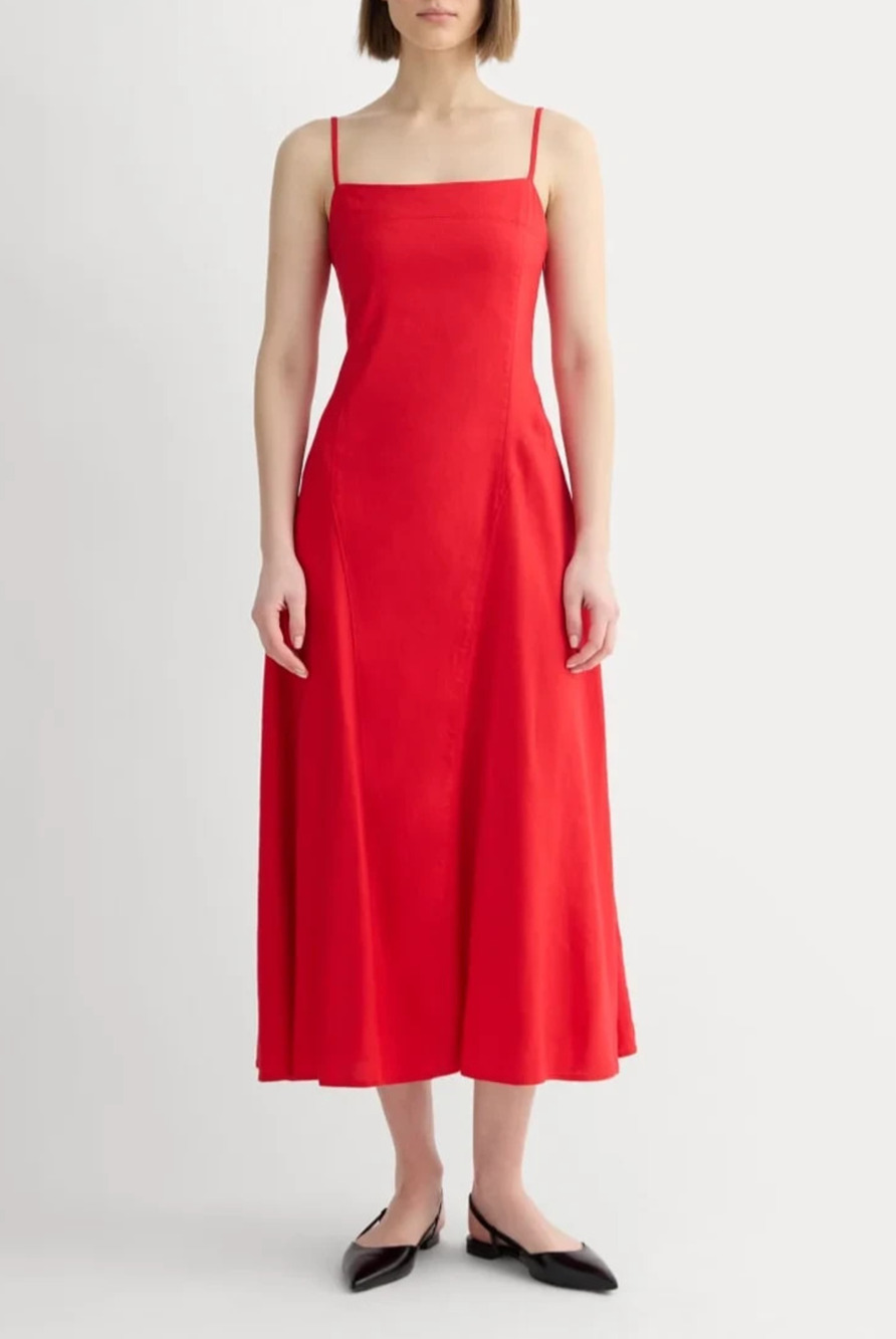 Everlane Midi Dress Womens The Pinafore Midi Dress In Red Fairy Cotton 0 A009484 - Picture 1 of 10